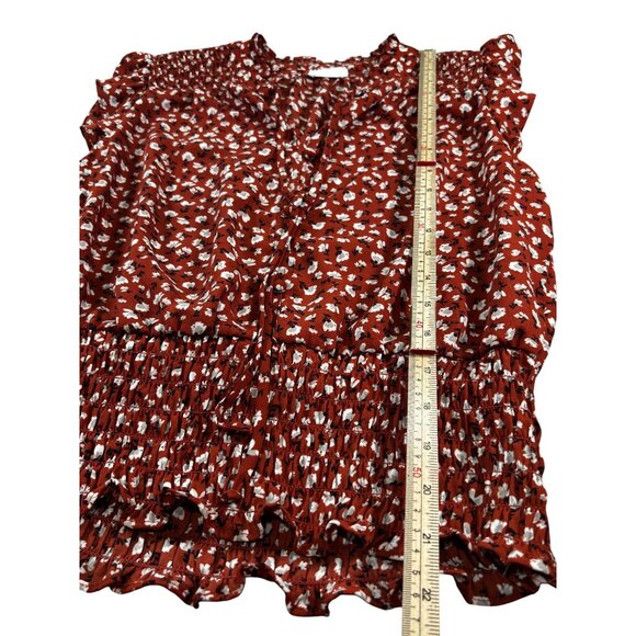 Sienna Sky Red Floral Blouse Womens M Short Sleeve Ruffle Hem 100% Polyester - Picture 10 of 10
